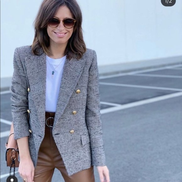 zara double breasted plaid coat